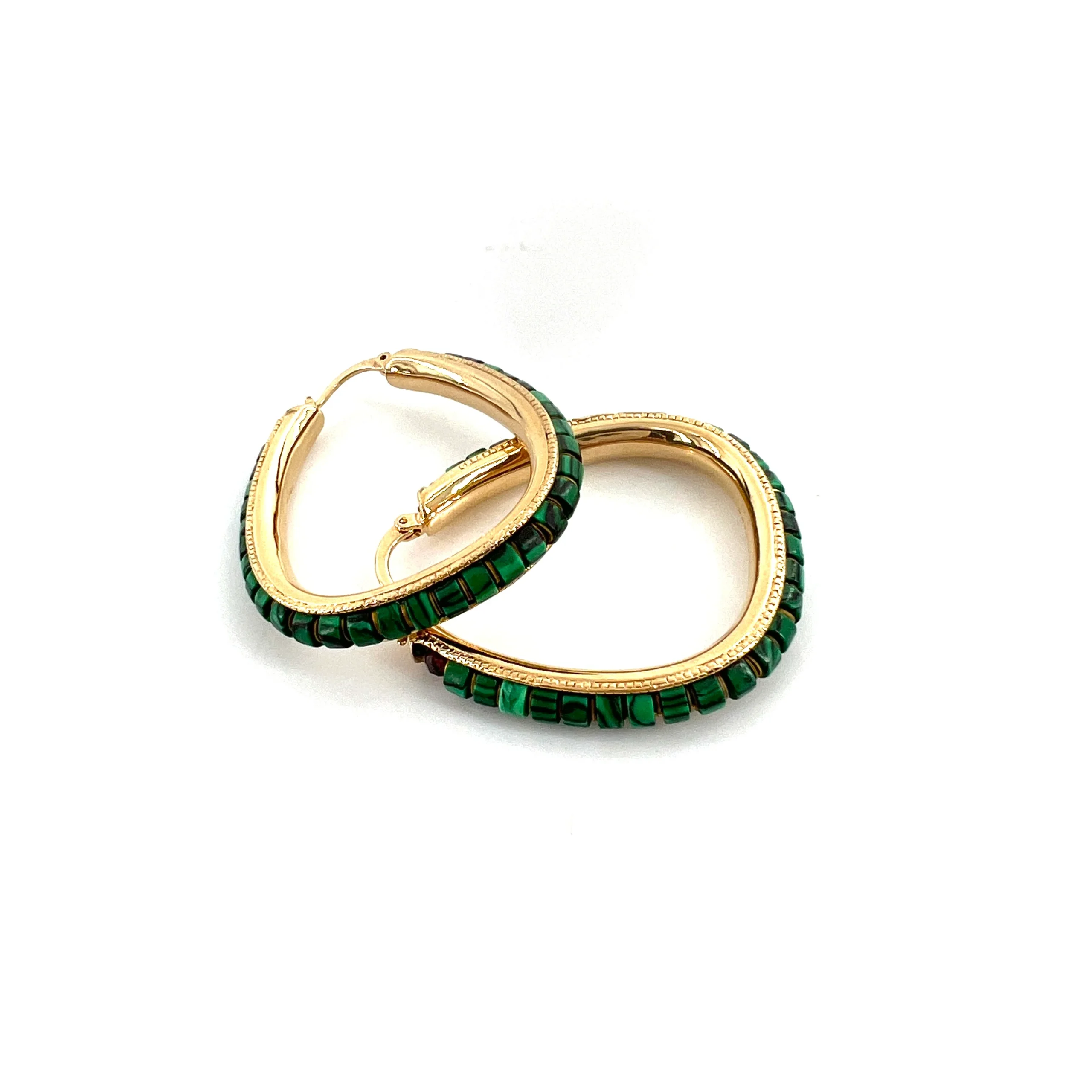 Créoles NINON en Plaqué Or et Malachites – Image 4