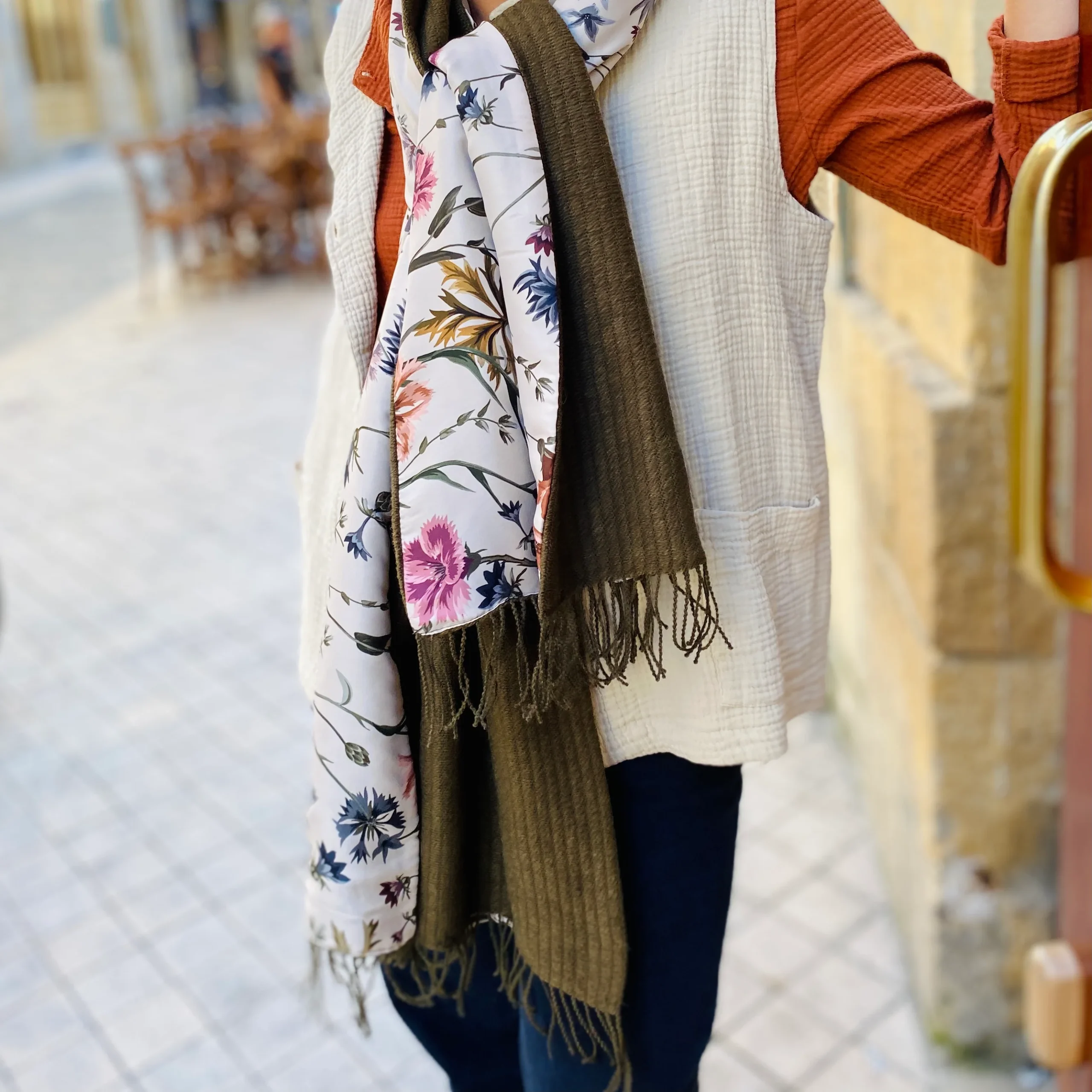 Étole Alpaga Doublée Foulard Kaki – Image 2