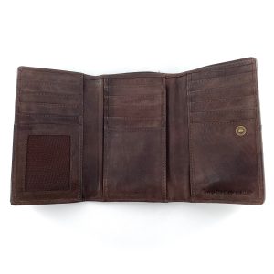 Portefeuille Cuir Tressé Plat Marron Foncé PM