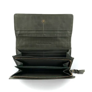 Portefeuille Cuir Tressé Plat Vert GM