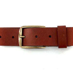 Ceinture en Cuir Whisky Boucle Rectangulaire Vieil Or