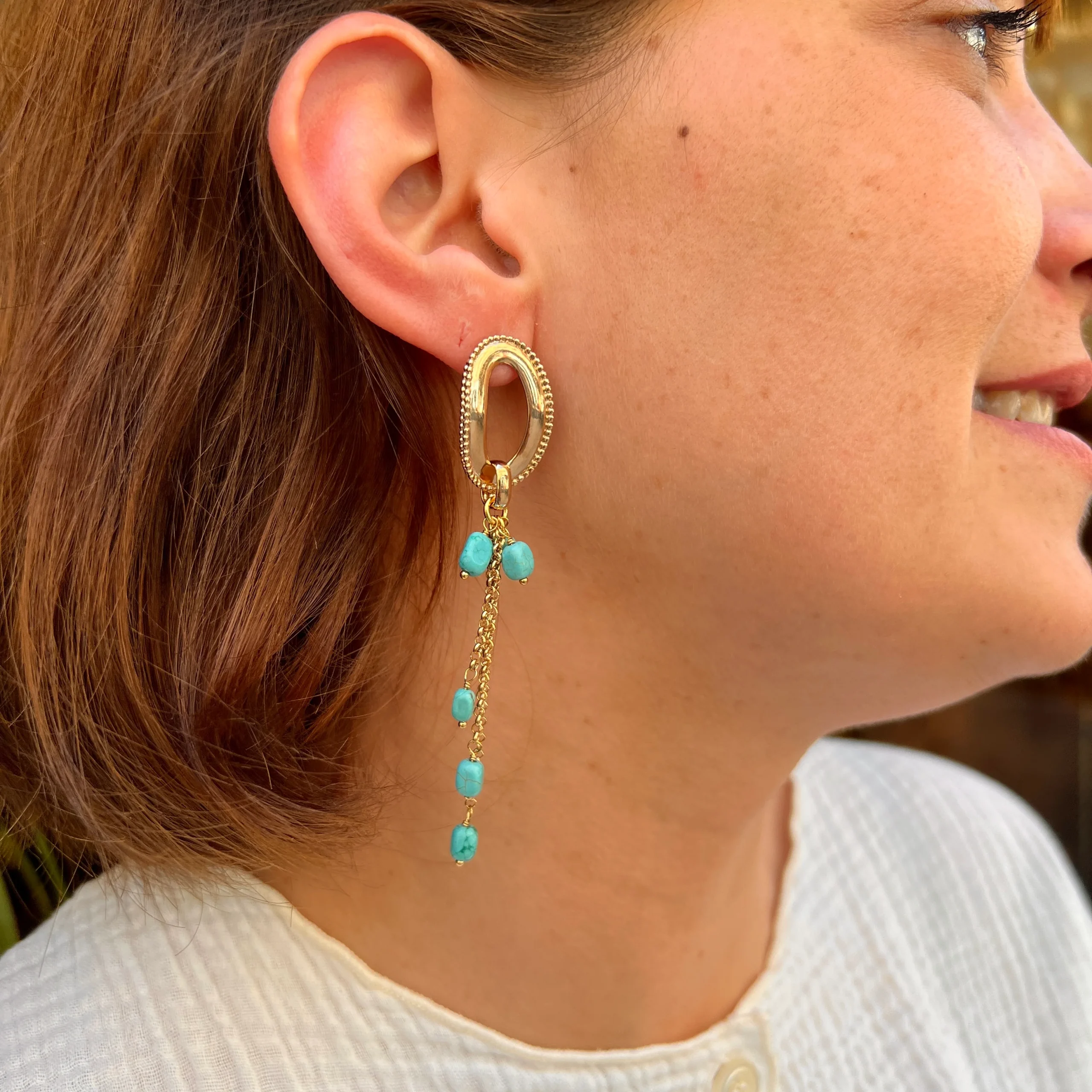 Boucles d'Oreilles DIANE en PlaquĆ© Or et Turquoises ā Image 3