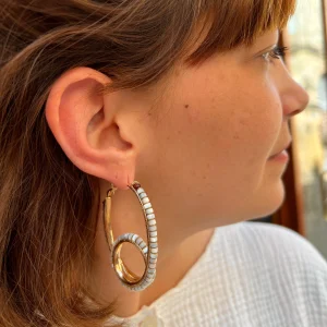 Créoles NINON XL en Plaqué Or et Nacre Blanche