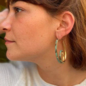 Créoles  NINON XL en Plaqué Or et Turquoises