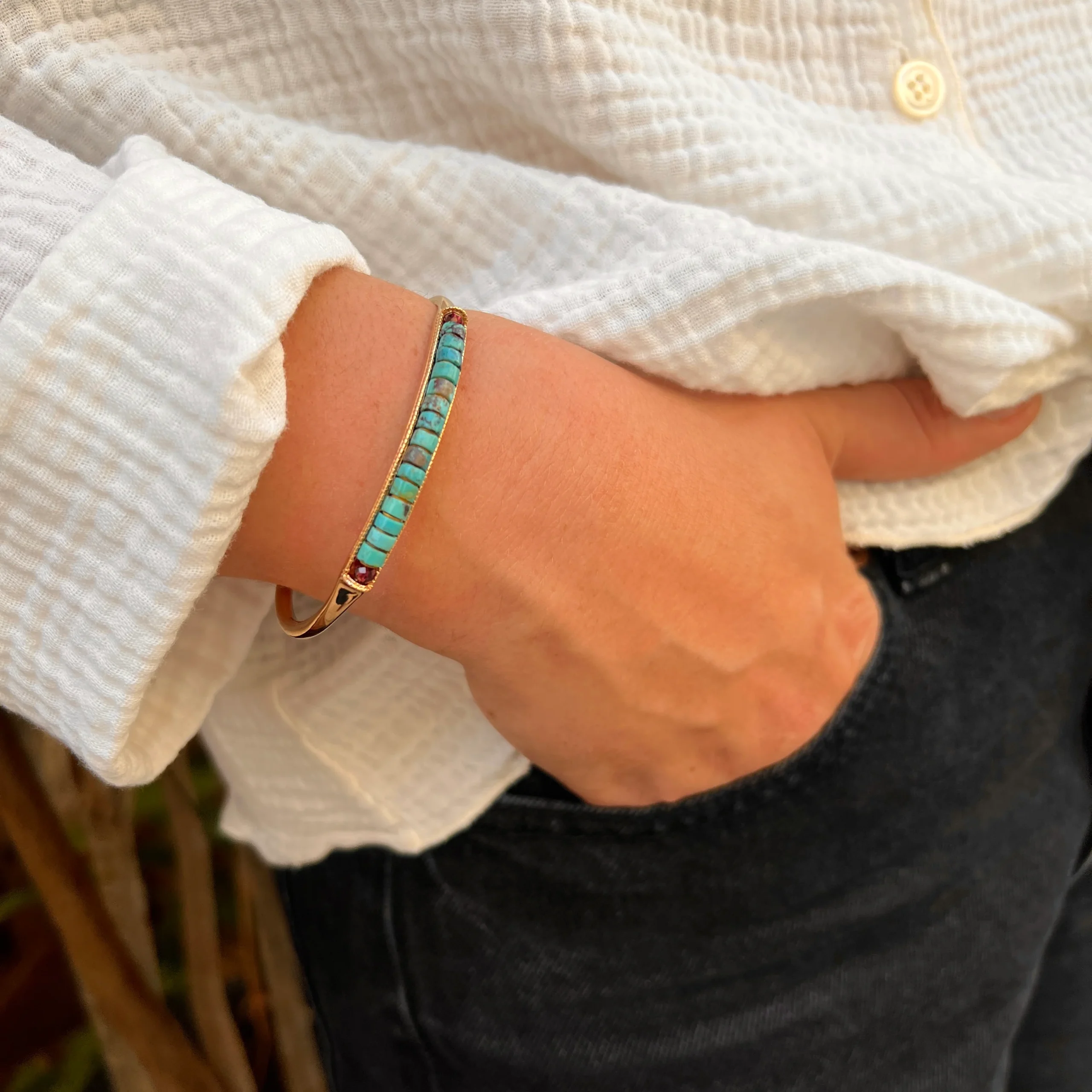 Jonc NINON en PlaquĆ© Or et Turquoises ā Image 5