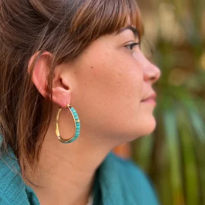 Créoles NINON en Plaqué Or et Turquoises