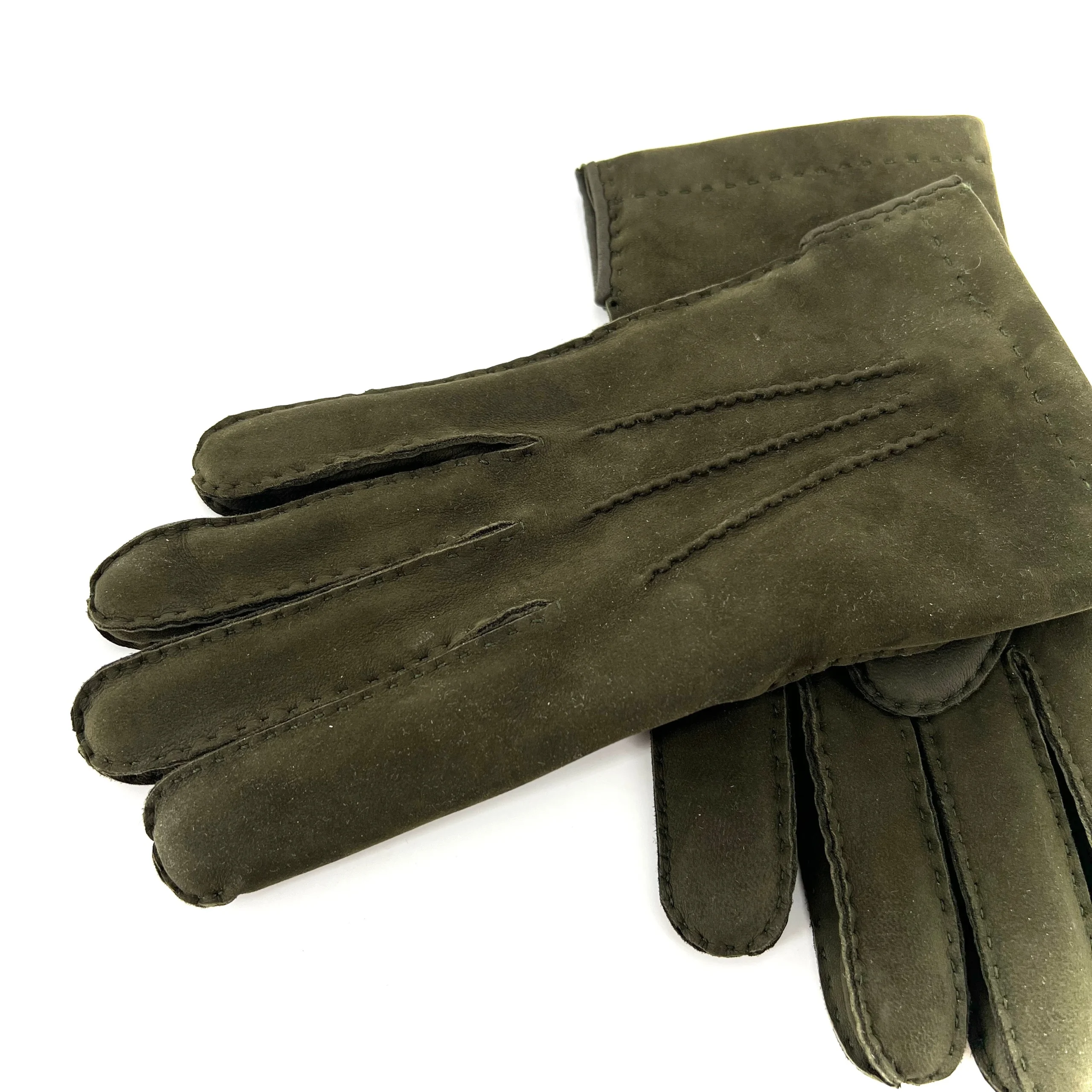 Gants en Cuir Nubuck Vert Foncé Doublé Laine – Image 3