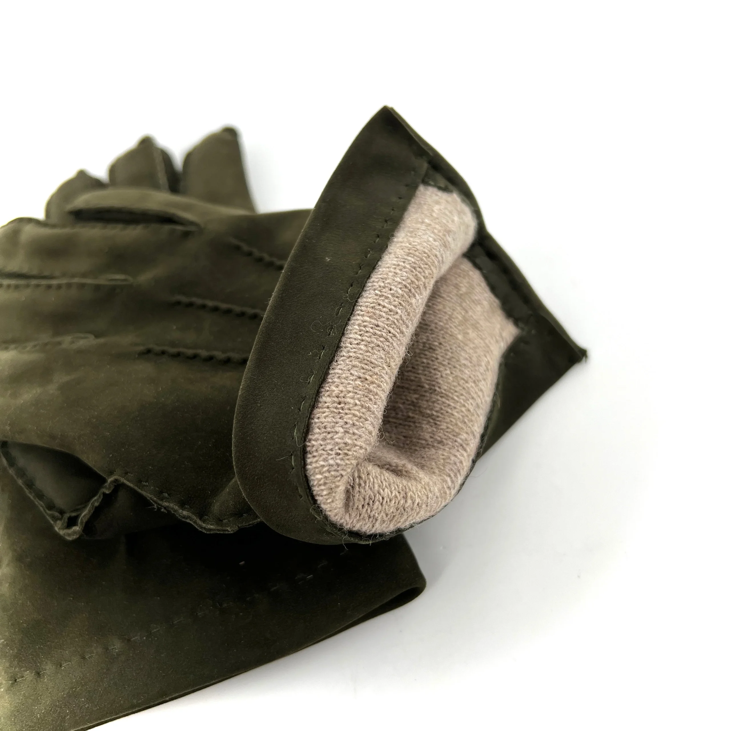 Gants en Cuir Nubuck Vert Foncé Doublé Laine – Image 4