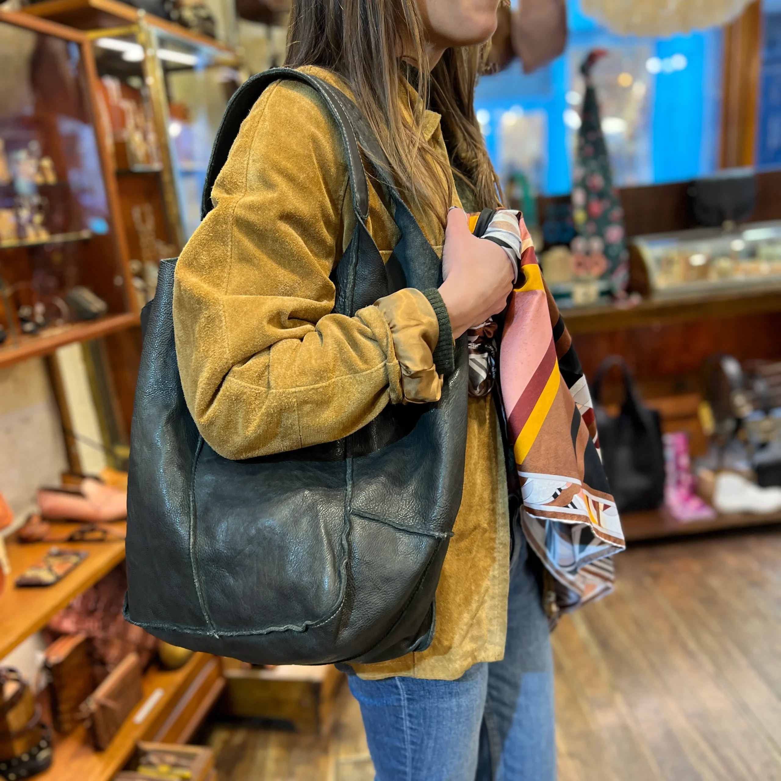 Sac Cabas en Cuir Vert – Image 3