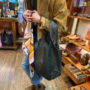 Sac Cabas en Cuir Vert