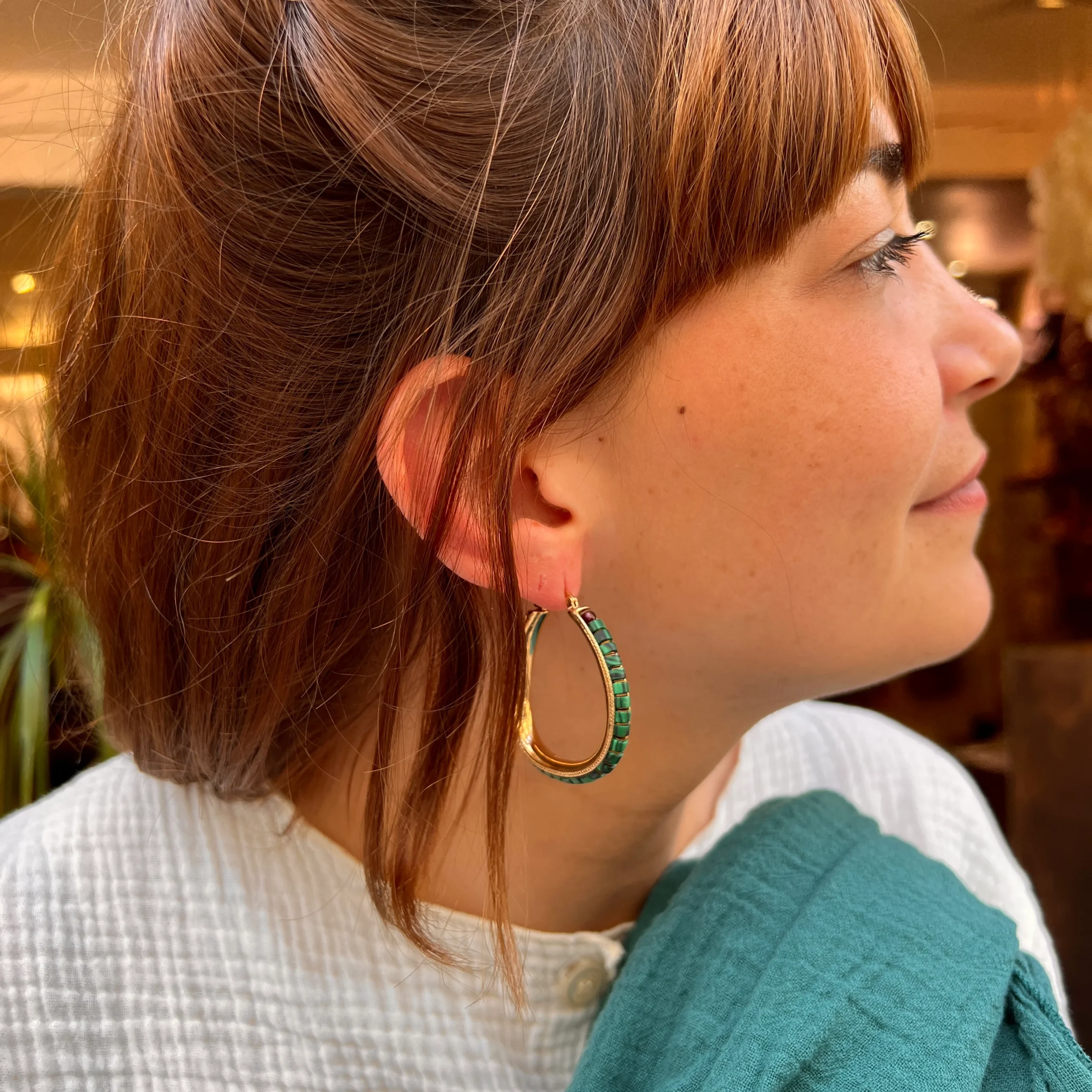 Créoles NINON en Plaqué Or et Malachites – Image 5