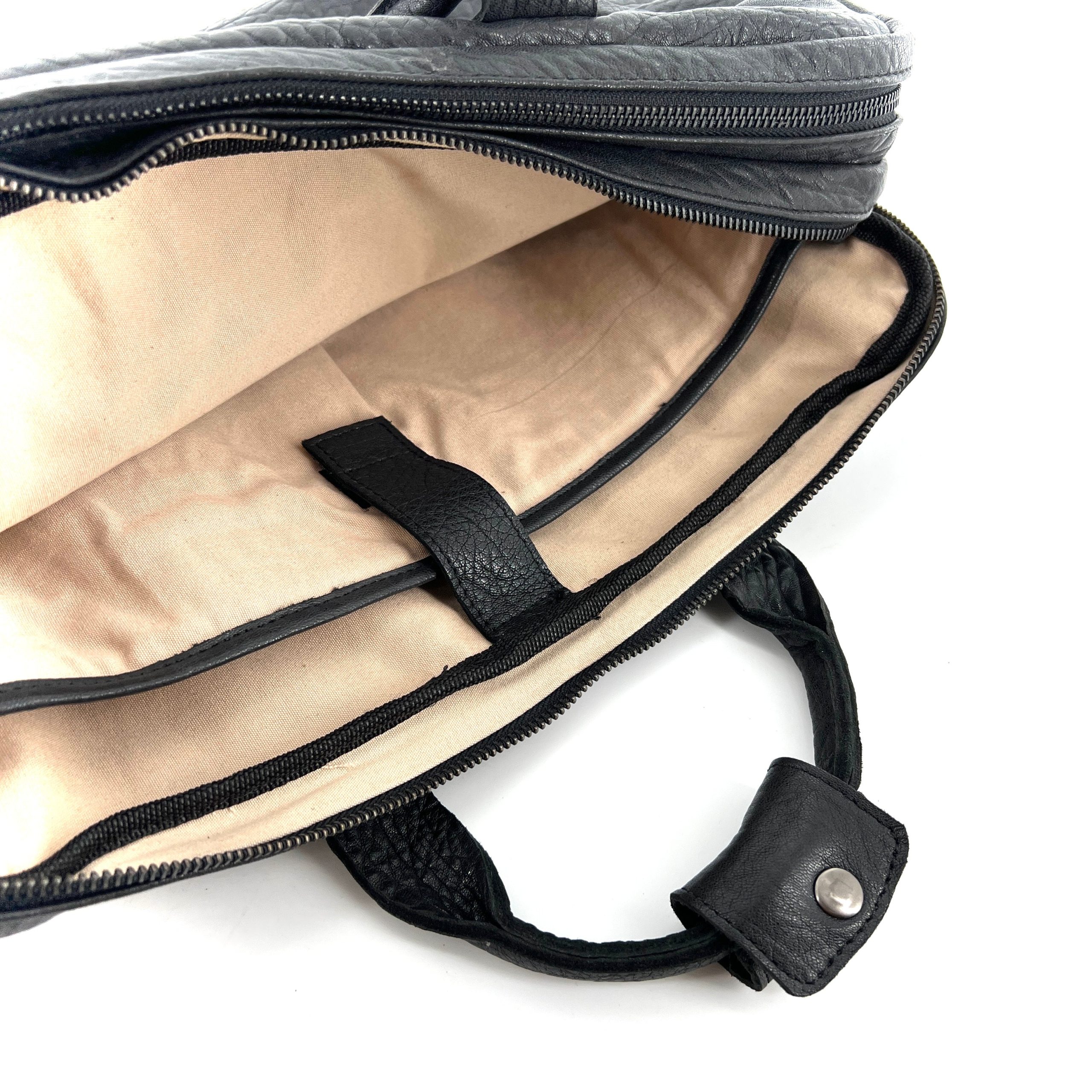 Astucieux Cartable Sac à Dos en Cuir Noir – Image 5