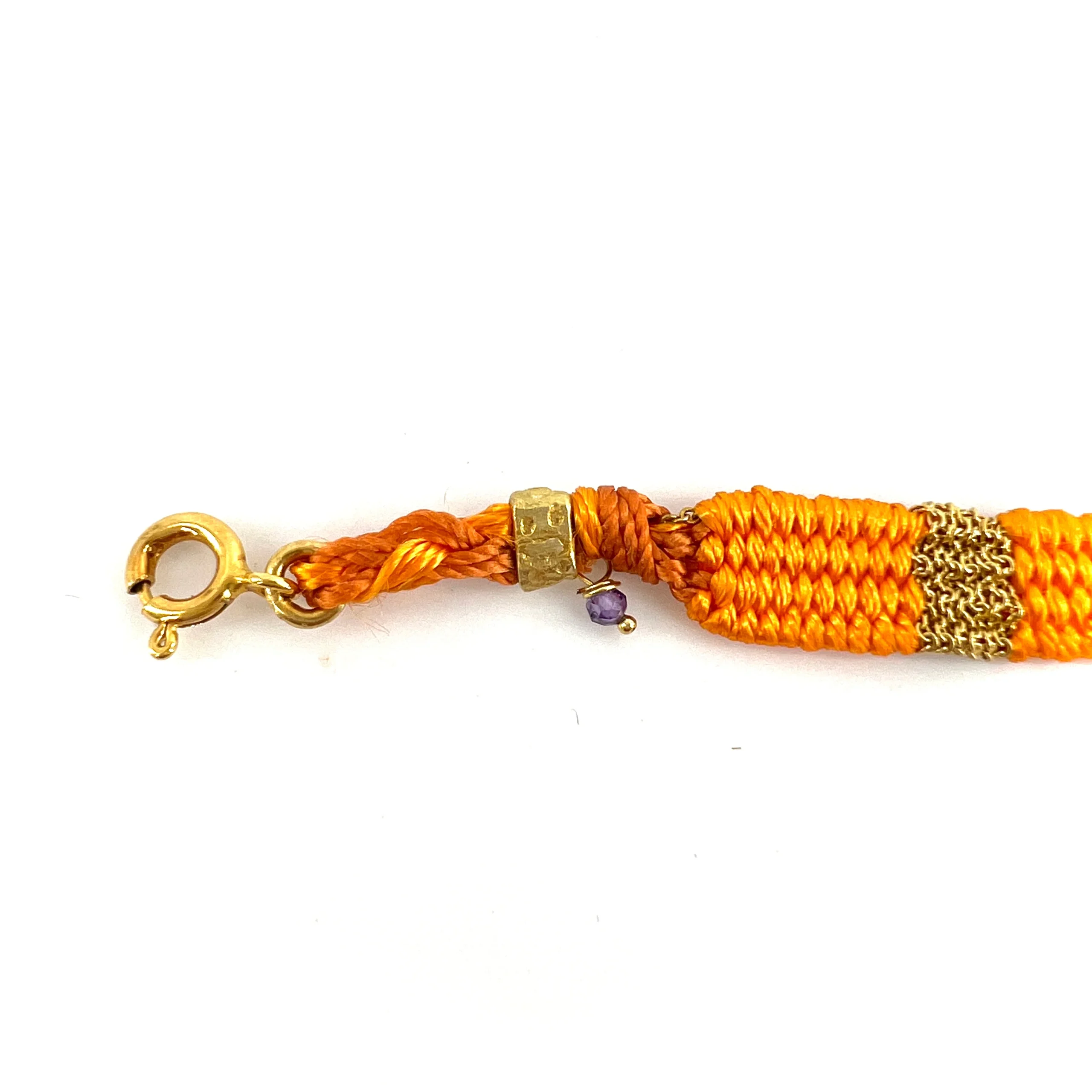 Bracelet Gourmette Tissé en Fil de Satin Orange et Chaine en Plaqué Or – Image 6
