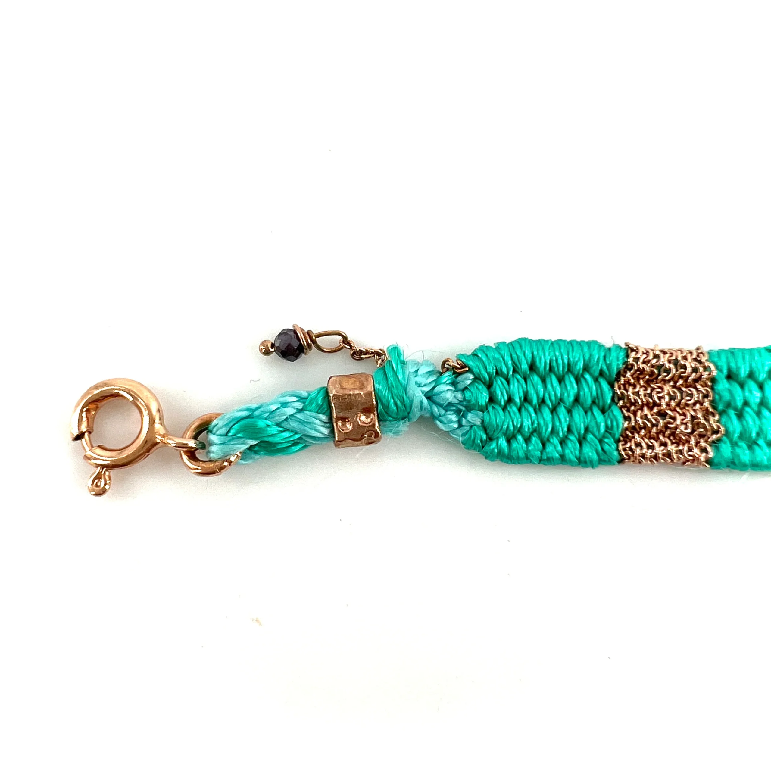 Bracelet Gourmette Tissé en Fil de Satin Turquoise et Chaine en Plaqué Or – Image 5