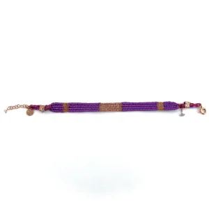 Bracelet Gourmette Tissé en Fil de Satin Violet et Chaine en Plaqué Or