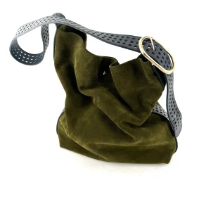 Sac LE ENZO en Velours Leccio et Cuir Marine