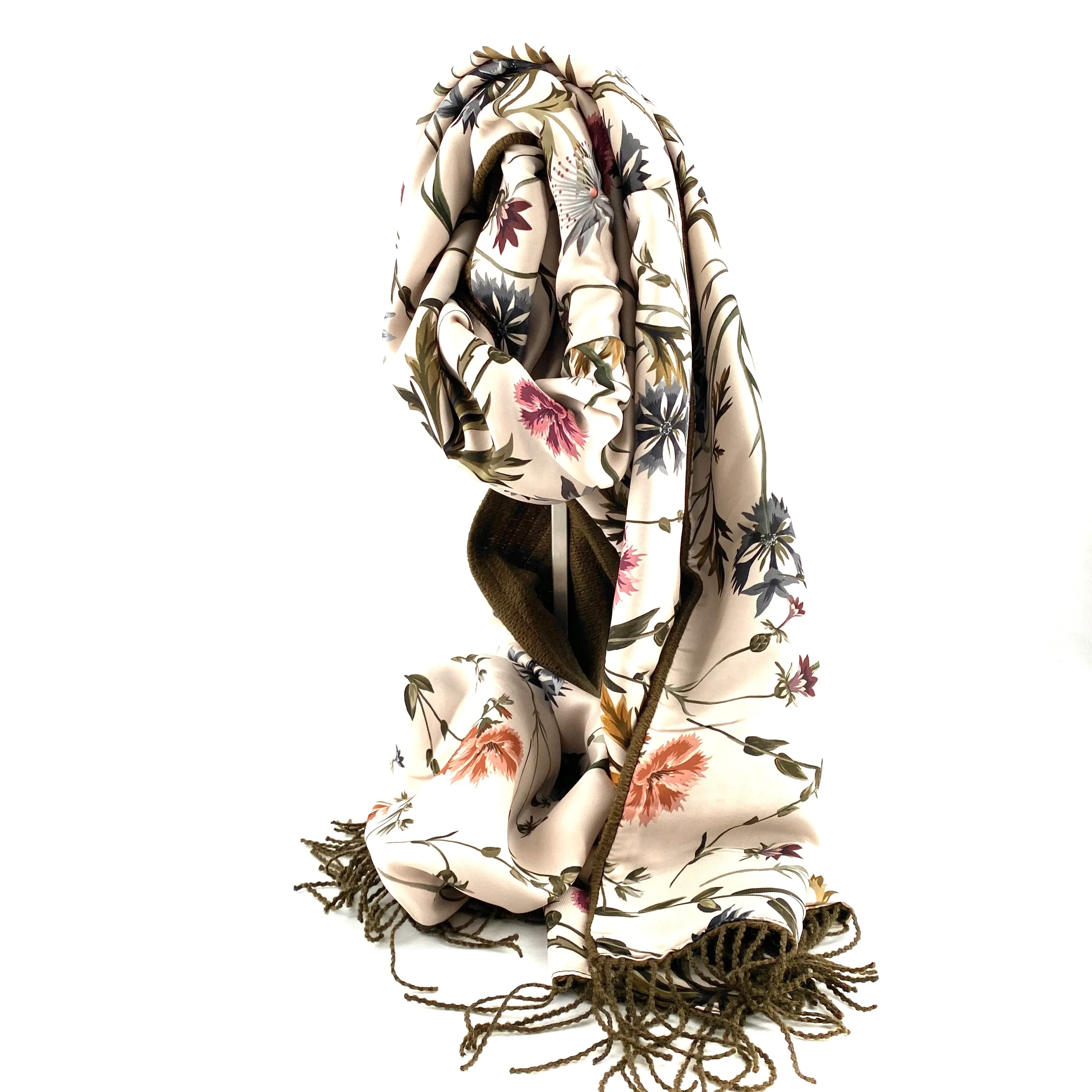 Étole Alpaga Doublée Foulard Kaki – Image 3
