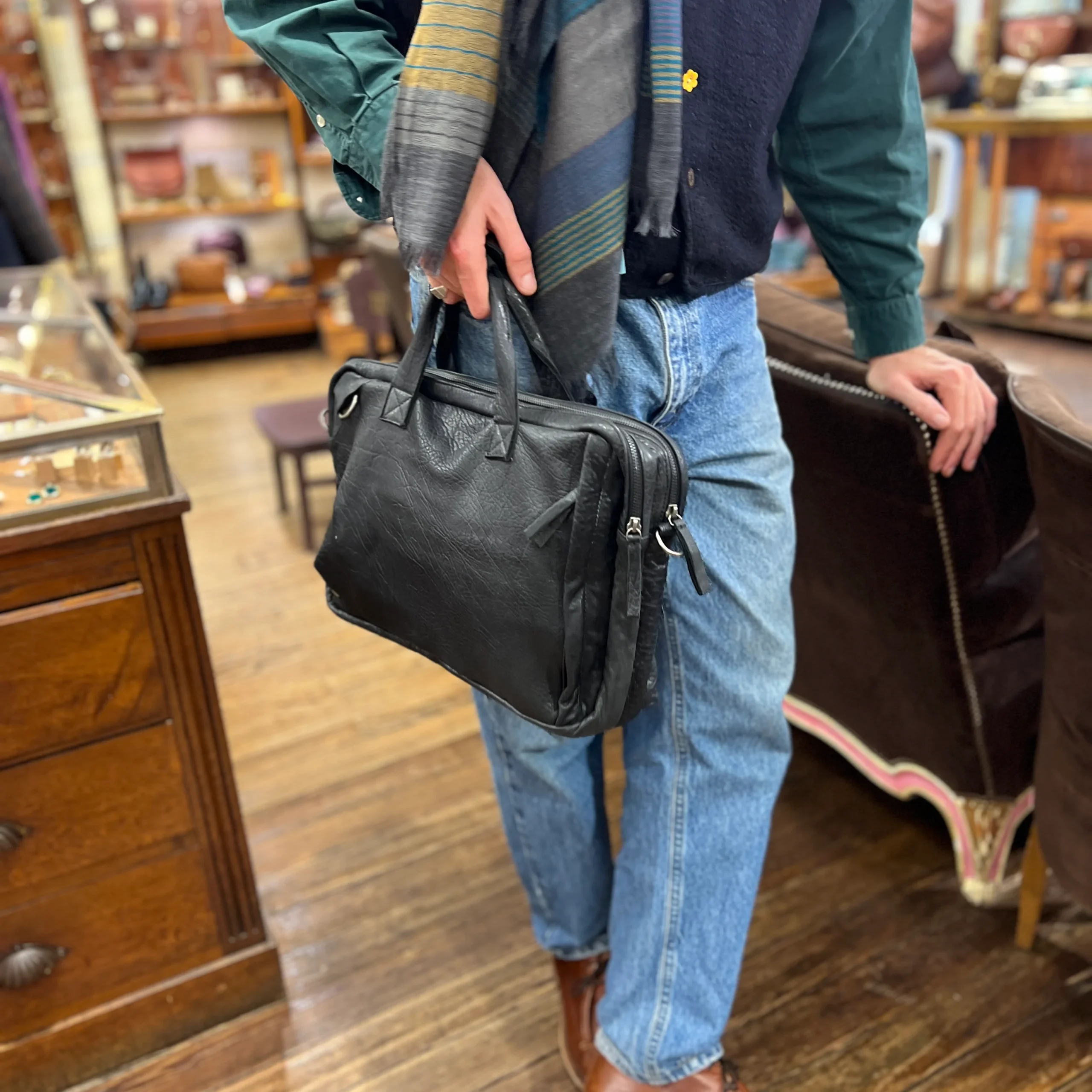 Astucieux Cartable Sac à Dos en Cuir Noir – Image 9