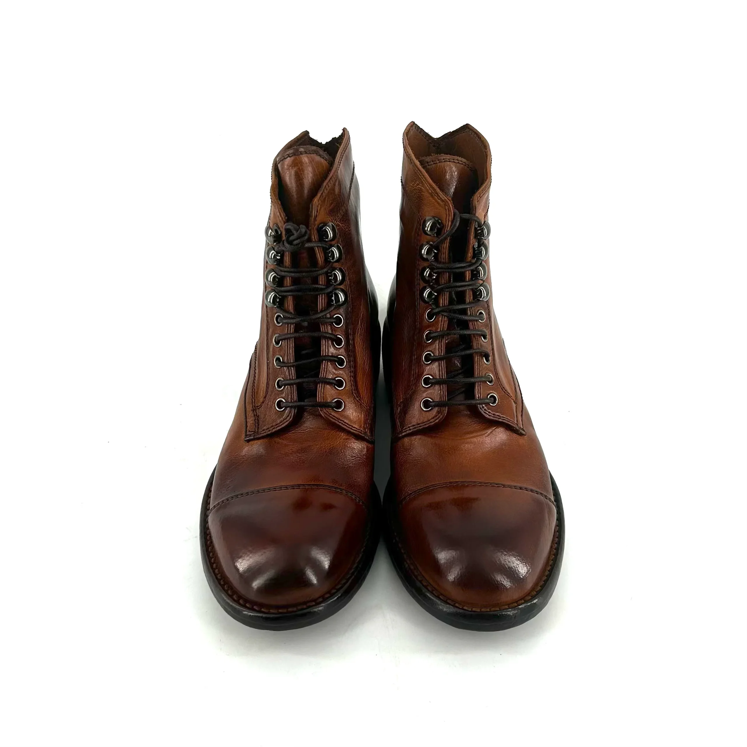 Chaussure Lacets Montante en Cuir Cognac Patiné – Image 3