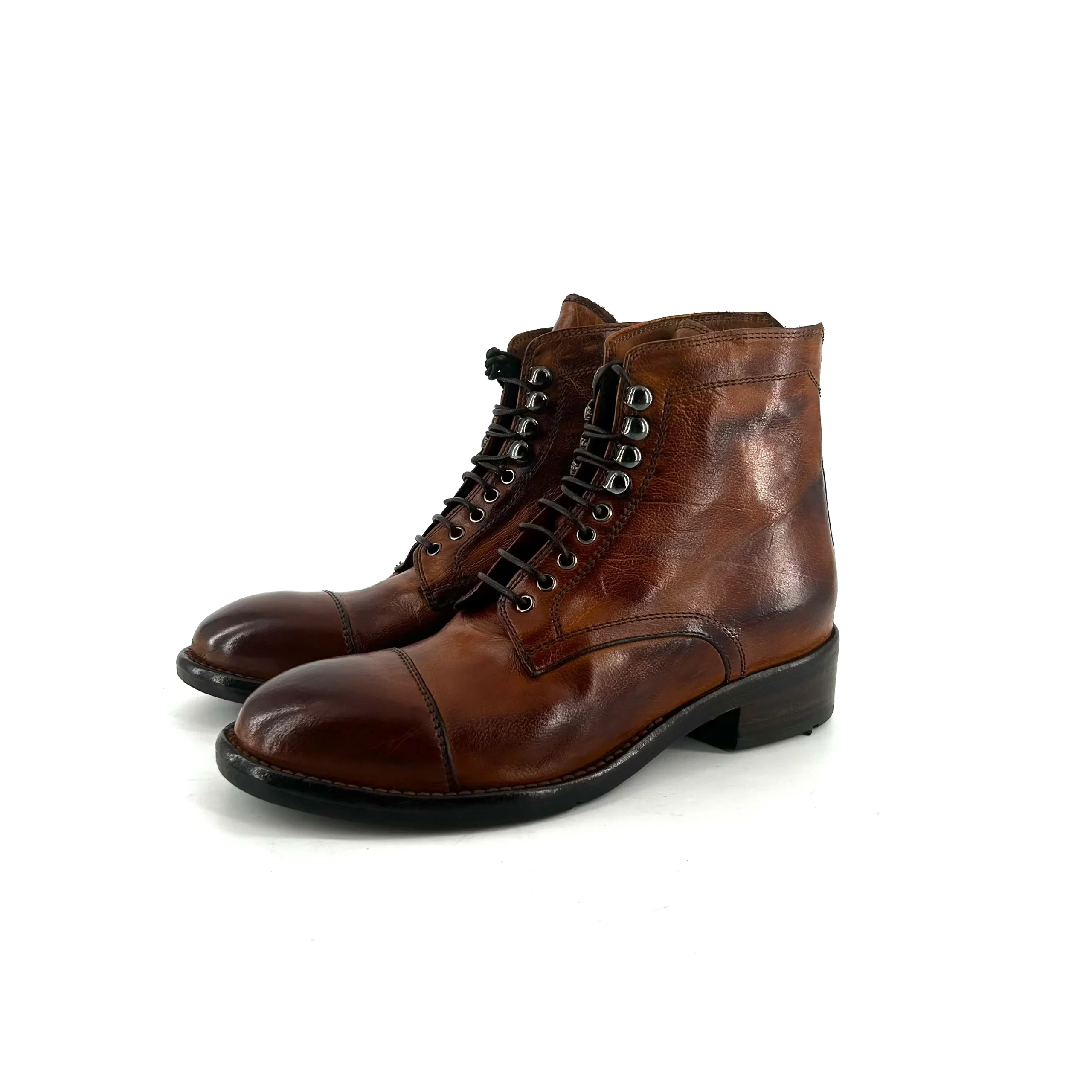 Chaussure Lacets Montante en Cuir Cognac Patiné – Image 4