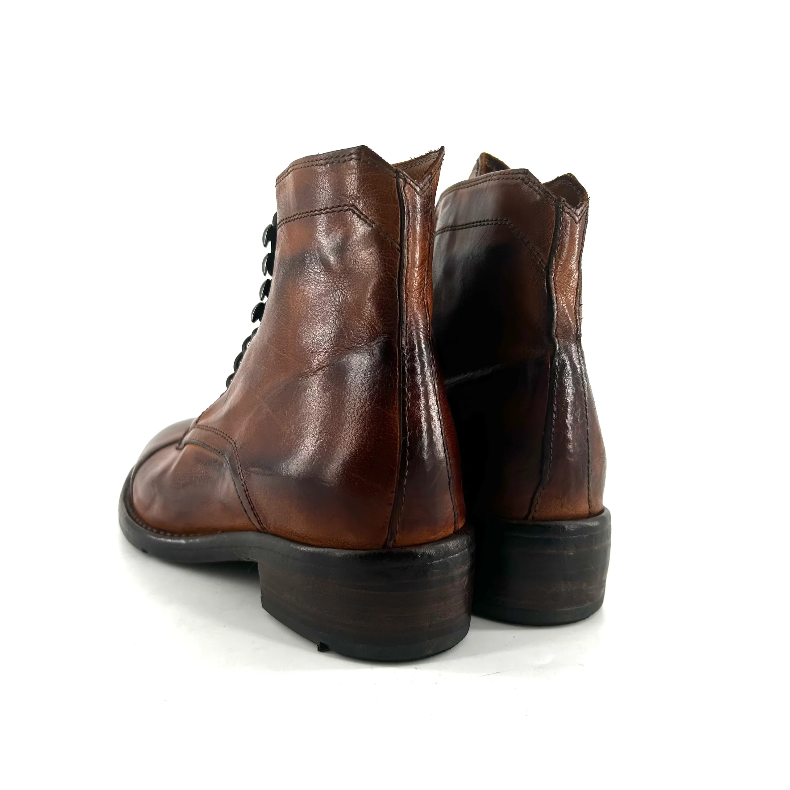 Chaussure Lacets Montante en Cuir Cognac Patiné – Image 5