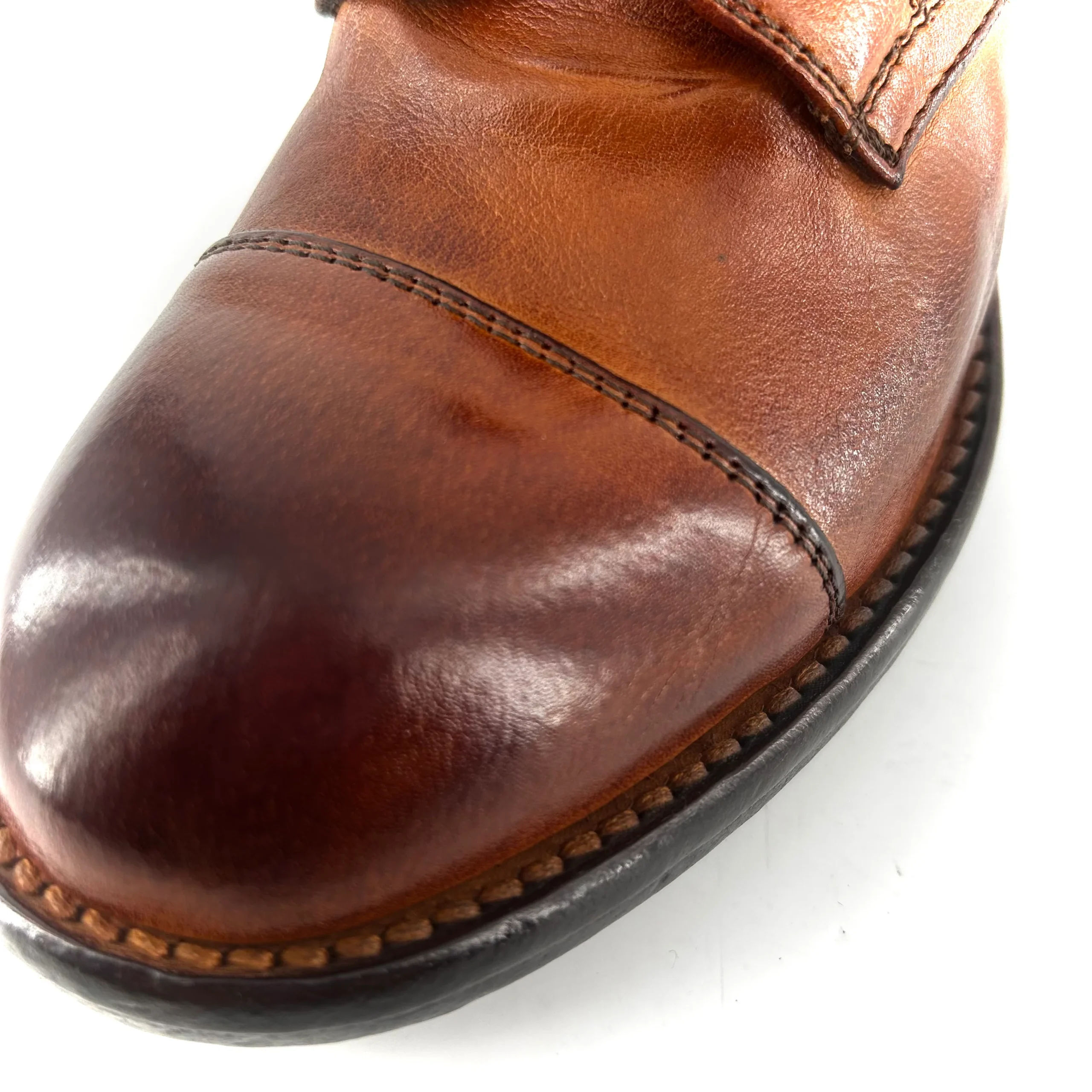 Chaussure Lacets Montante en Cuir Cognac Patiné – Image 6