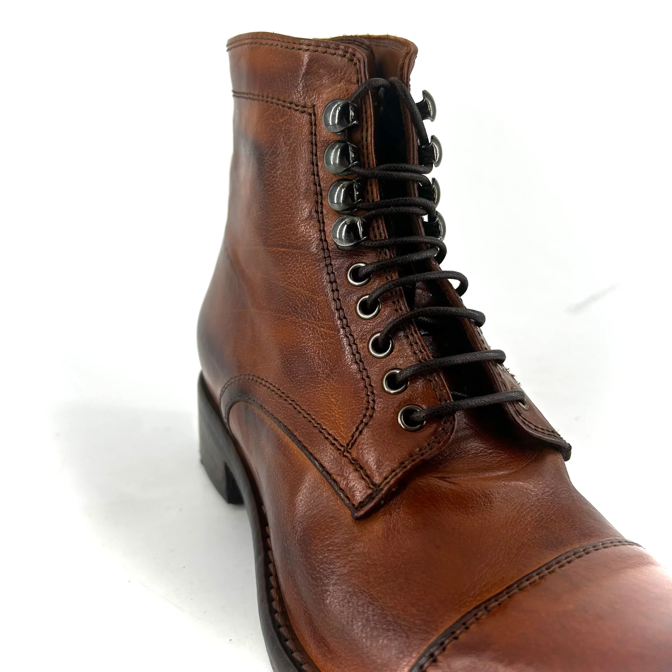 Chaussure Lacets Montante en Cuir Cognac Patiné – Image 7