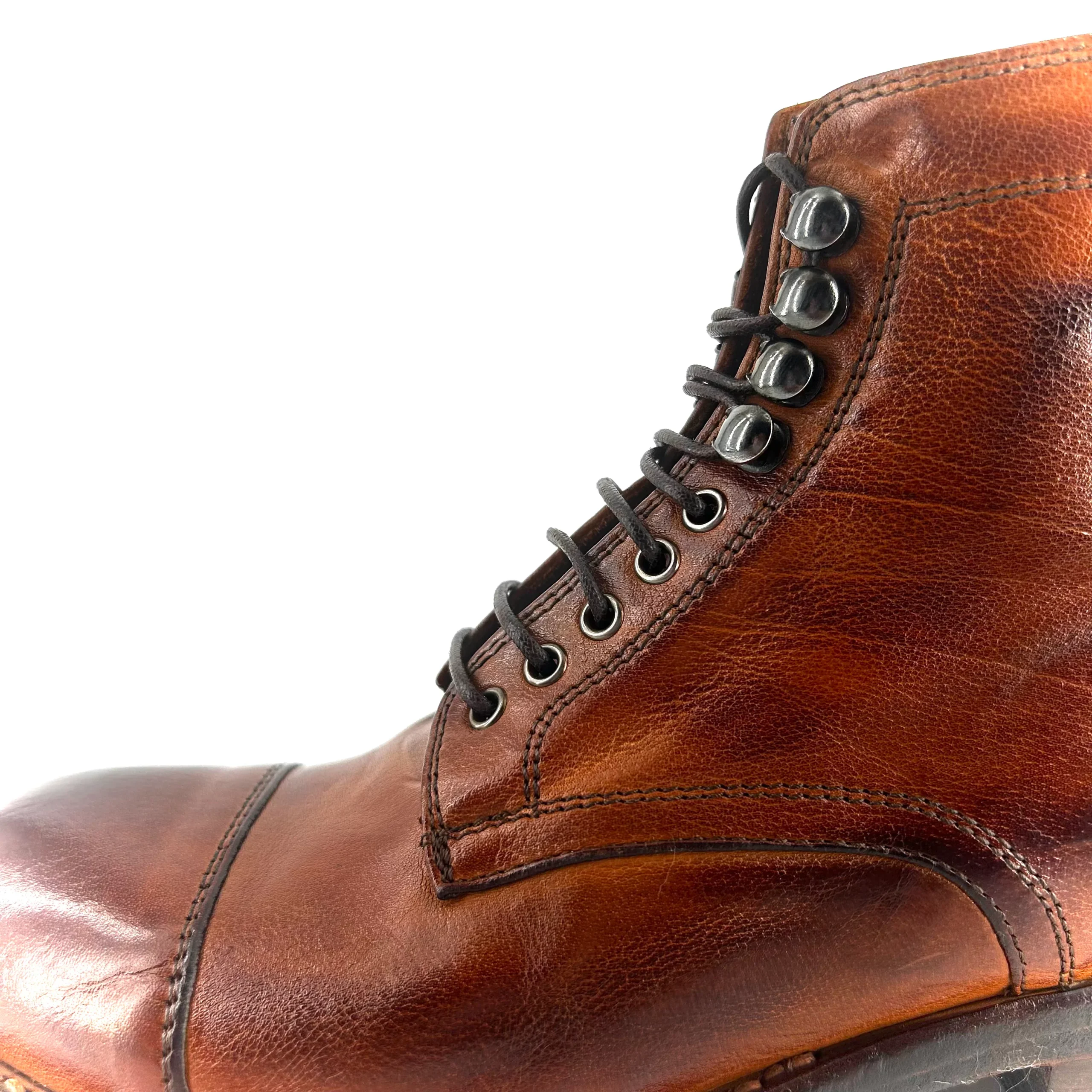 Chaussure Lacets Montante en Cuir Cognac Patiné – Image 8