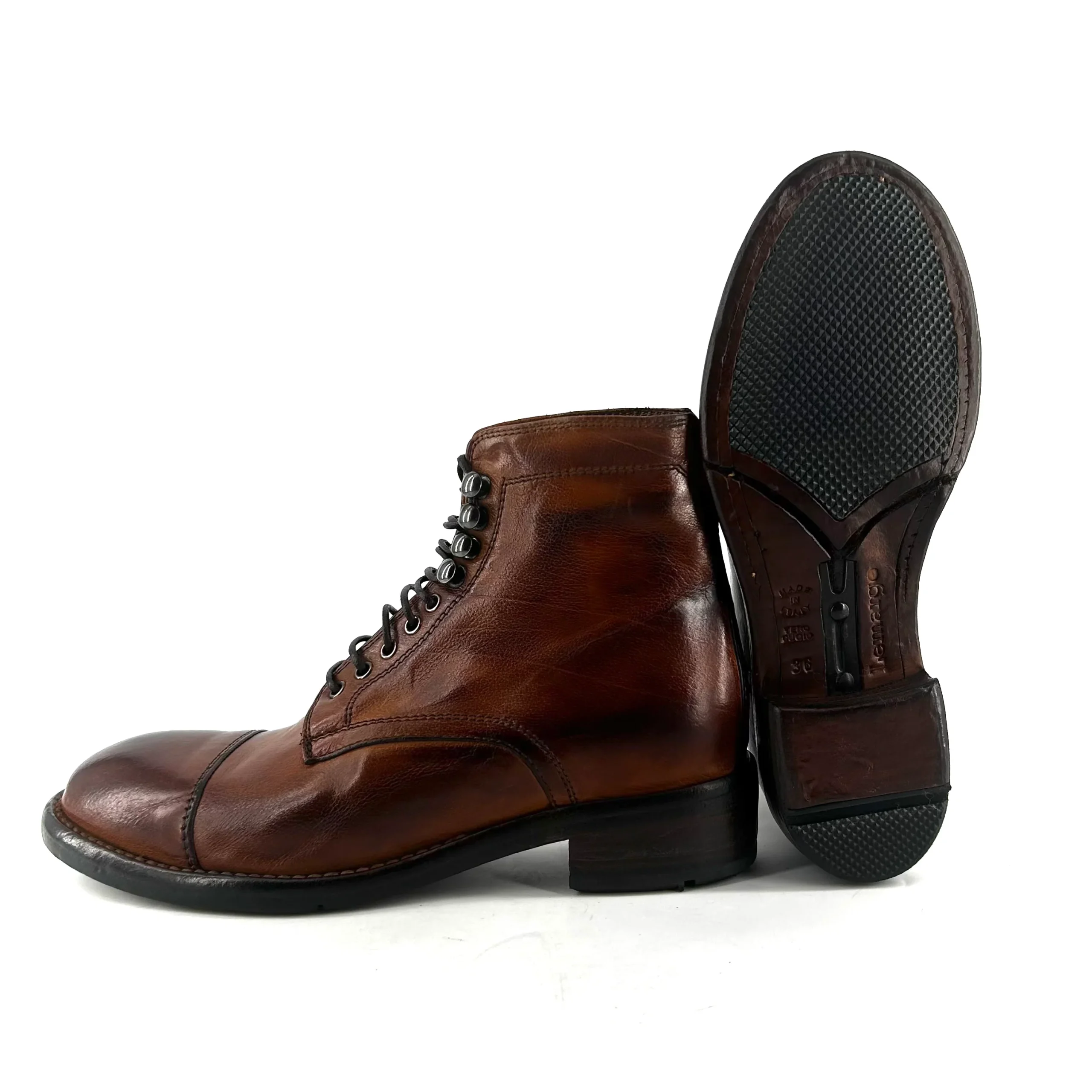 Chaussure Lacets Montante en Cuir Cognac Patiné – Image 9