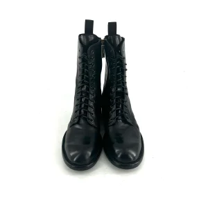 Chaussure Lacets Montante Zippé Intérieur en Cuir et Cuir stretch Noir