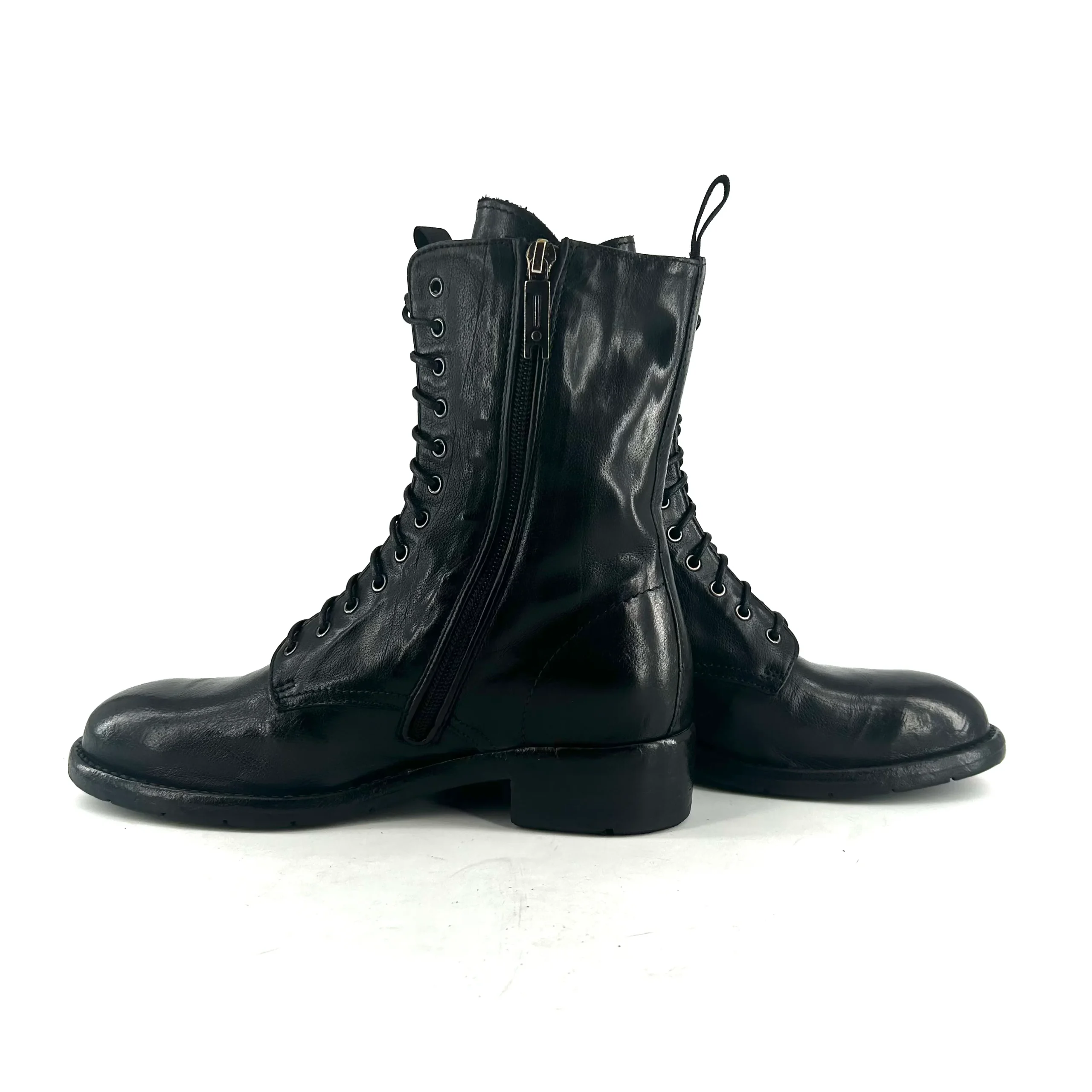 Chaussure Lacets Montante Zippé Intérieur en Cuir et Cuir stretch Noir – Image 4