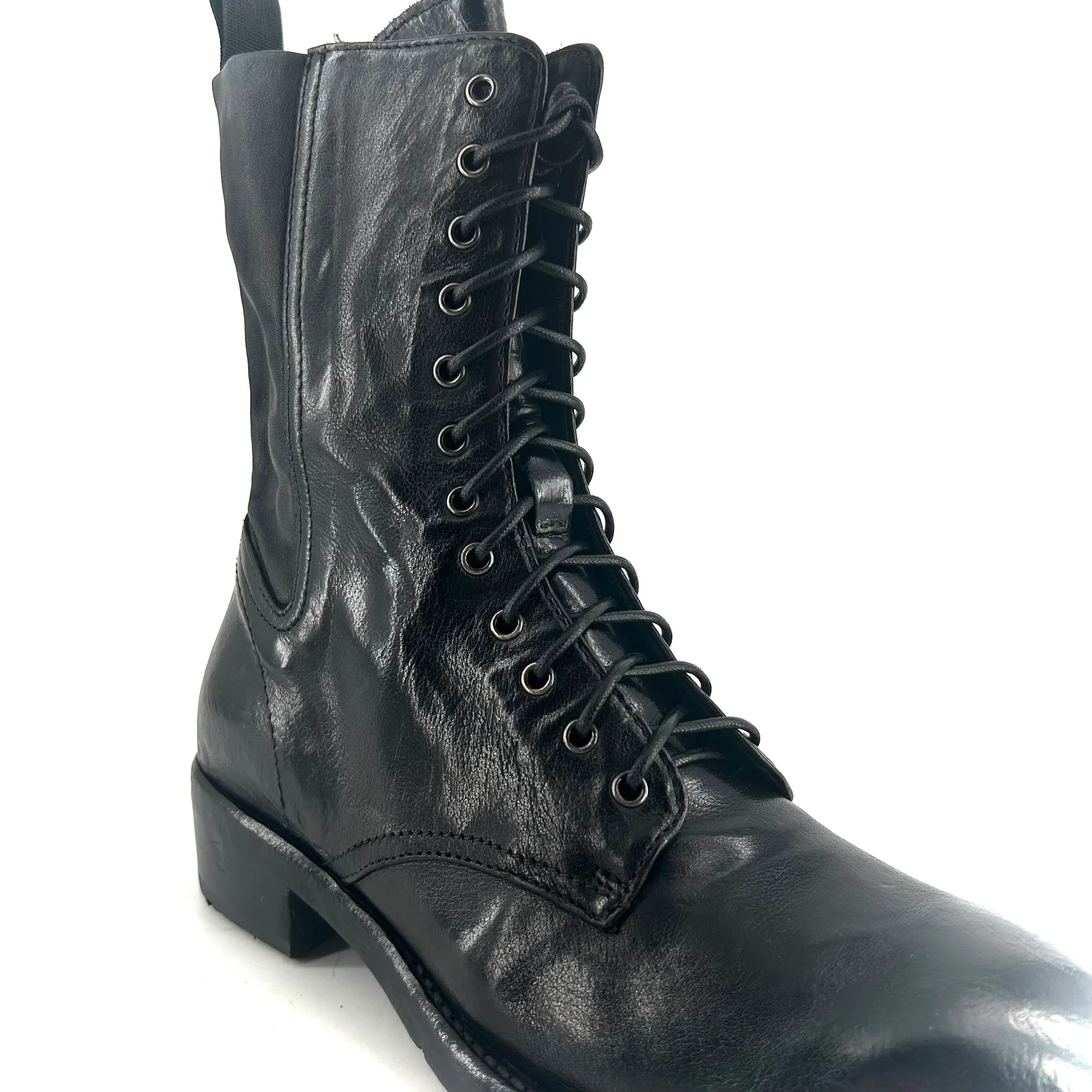 Chaussure Lacets Montante Zippé Intérieur en Cuir et Cuir stretch Noir – Image 6