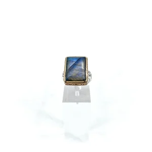 Bague Rectangulaire Argent Laiton en Labradorite