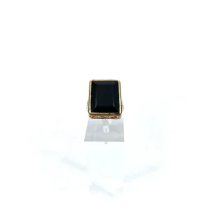 Bague Rectangulaire Argent Laiton en Onyx Noir