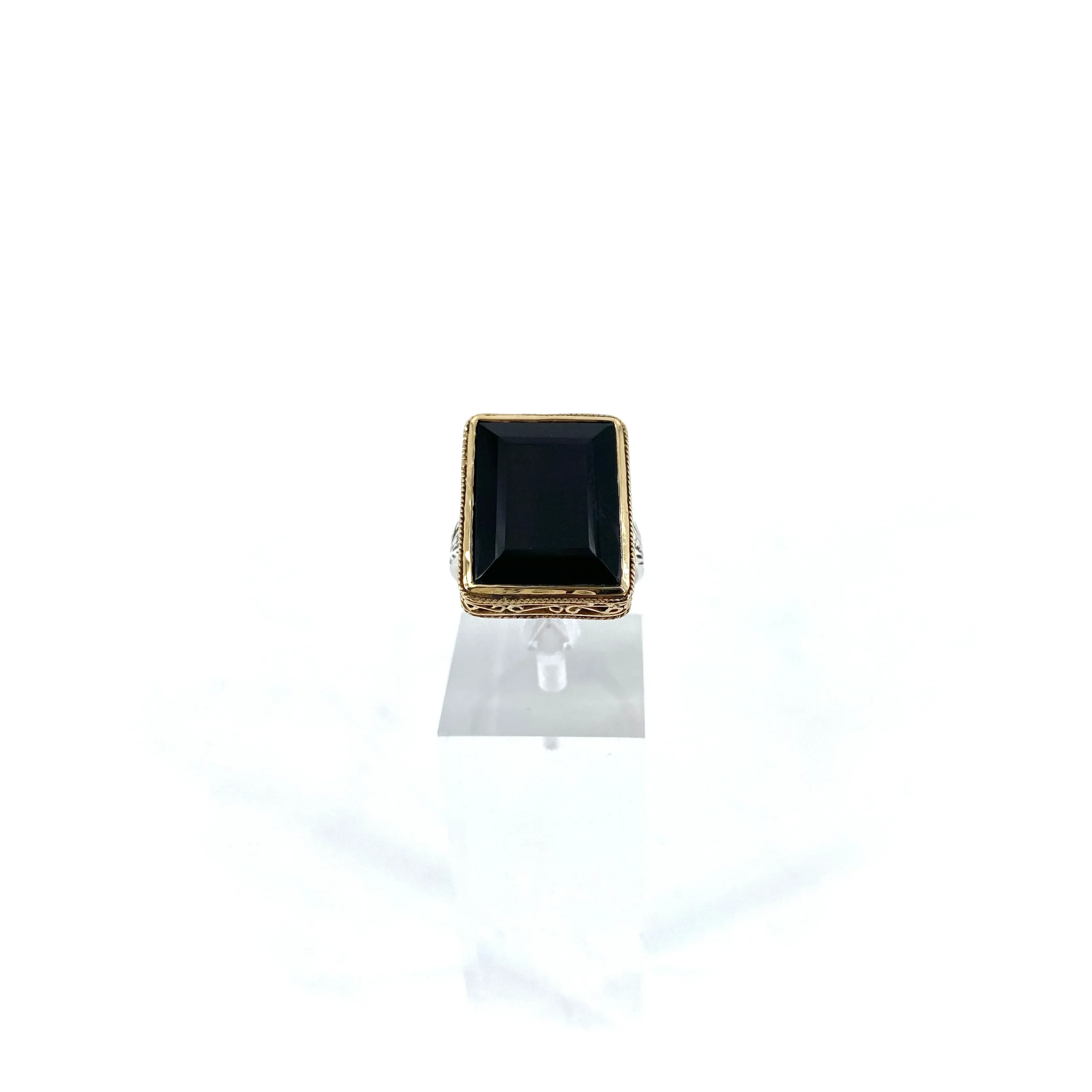 Bague Rectangulaire Argent Laiton en Onyx Noir – Image 2