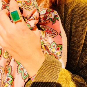 Bague Rectangulaire Argent Laiton en Onyx Vert