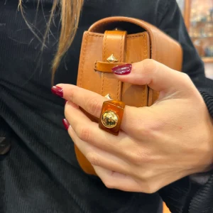 Large Bague en Acétate et Plaqué Or