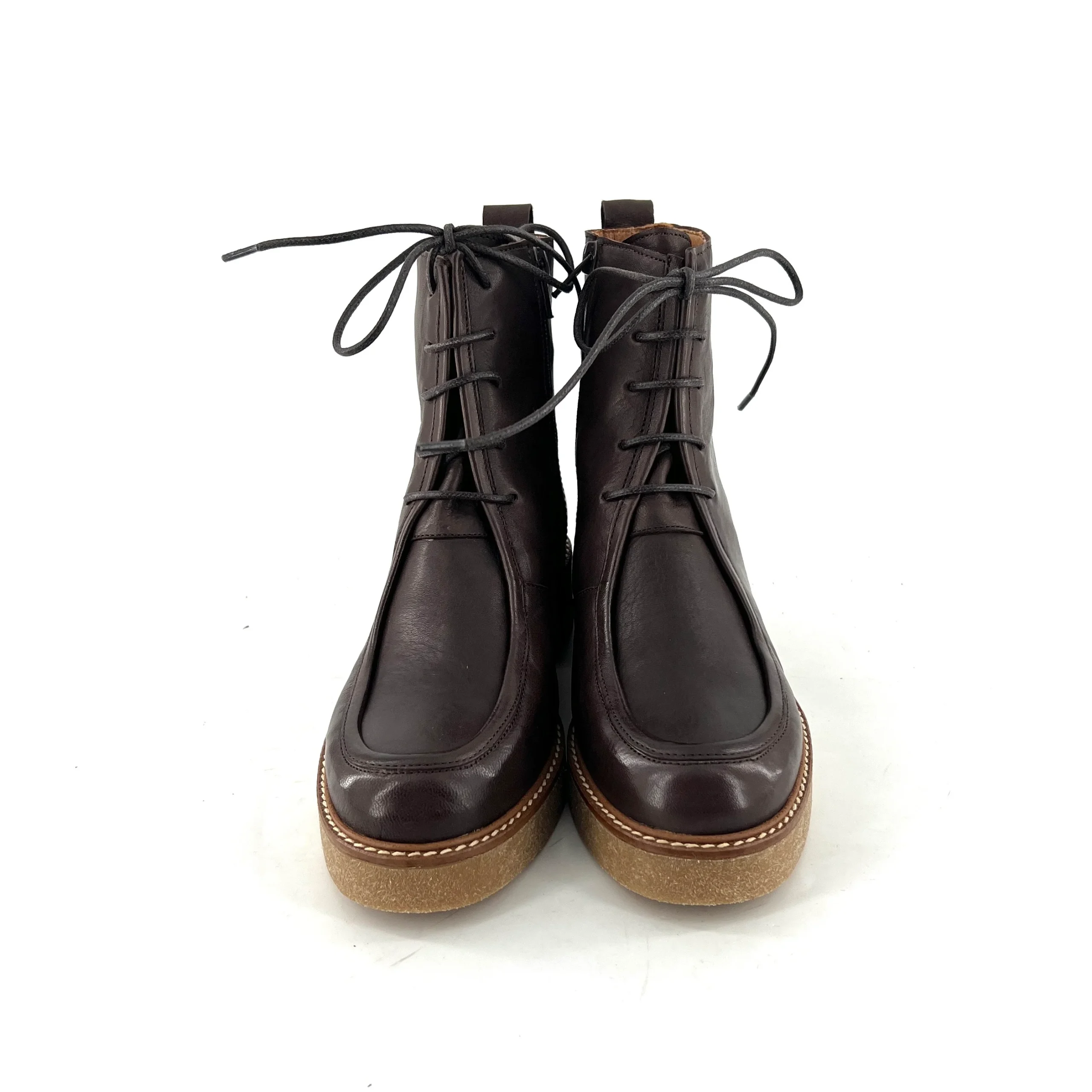 Chaussure Lacets Montante Zippé Intérieur Semelle Crêpe en Cuir Marron Foncé – Image 2