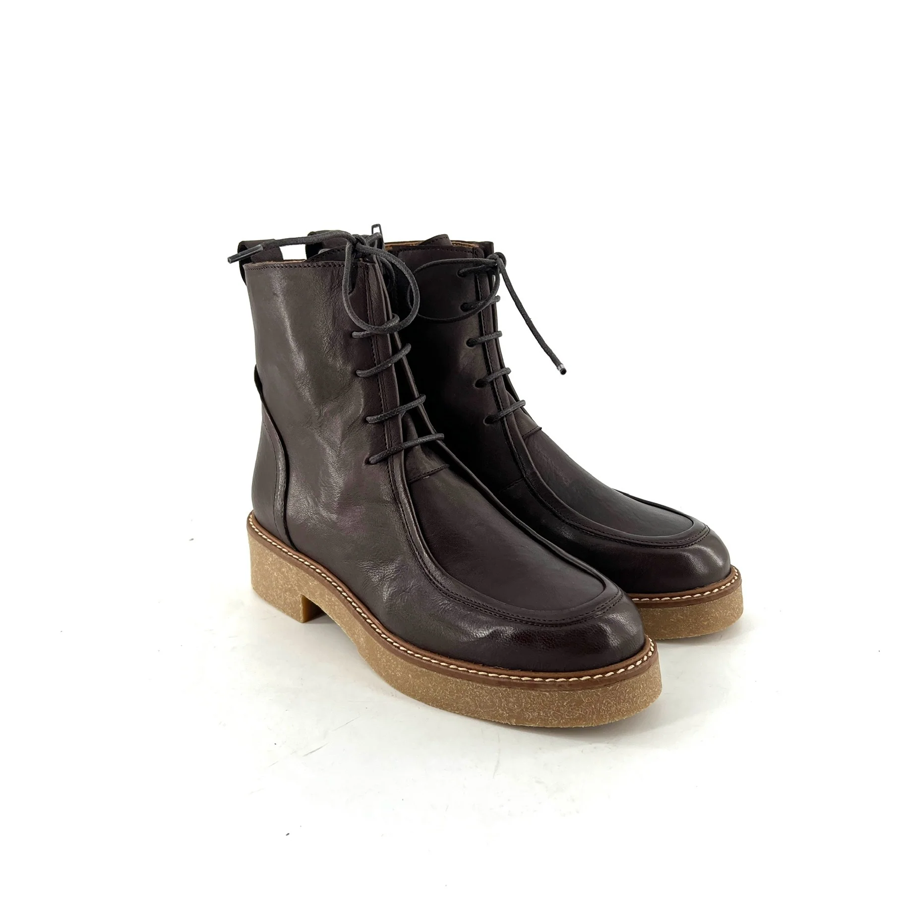 Chaussure Lacets Montante Zippé Intérieur Semelle Crêpe en Cuir Marron Foncé – Image 3