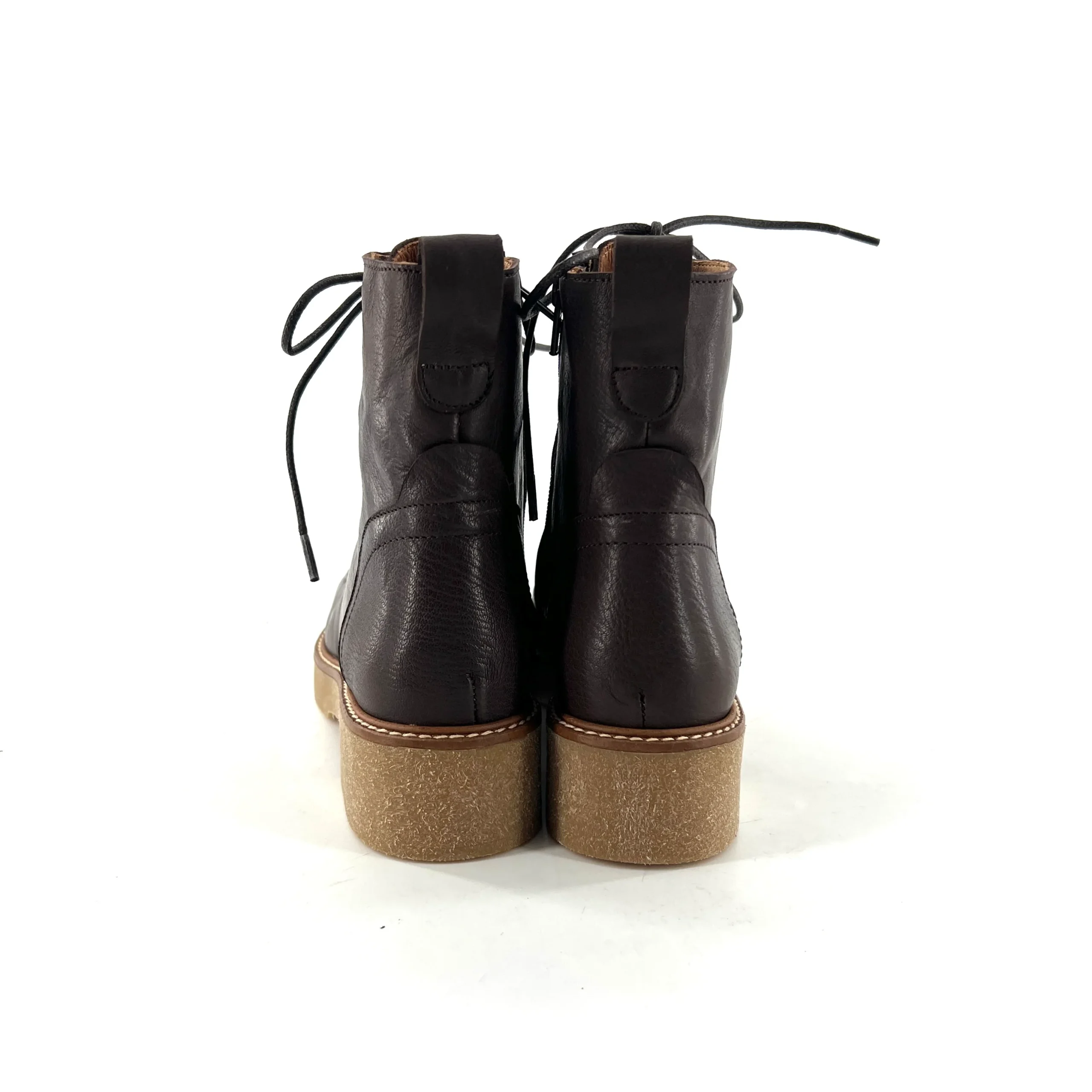 Chaussure Lacets Montante Zippé Intérieur Semelle Crêpe en Cuir Marron Foncé – Image 4