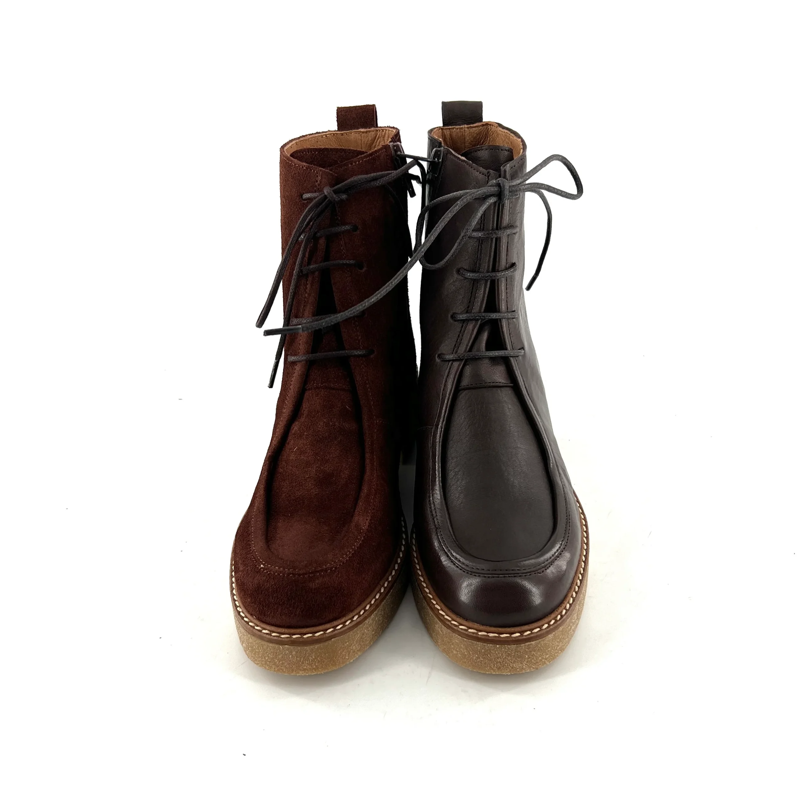 Chaussure Lacets Montante Zippé Intérieur Semelle Crêpe en Daim Marron – Image 7