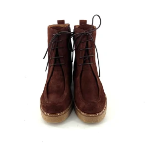 Chaussure Lacets Montante Zippé Intérieur Semelle Crêpe en Daim Marron