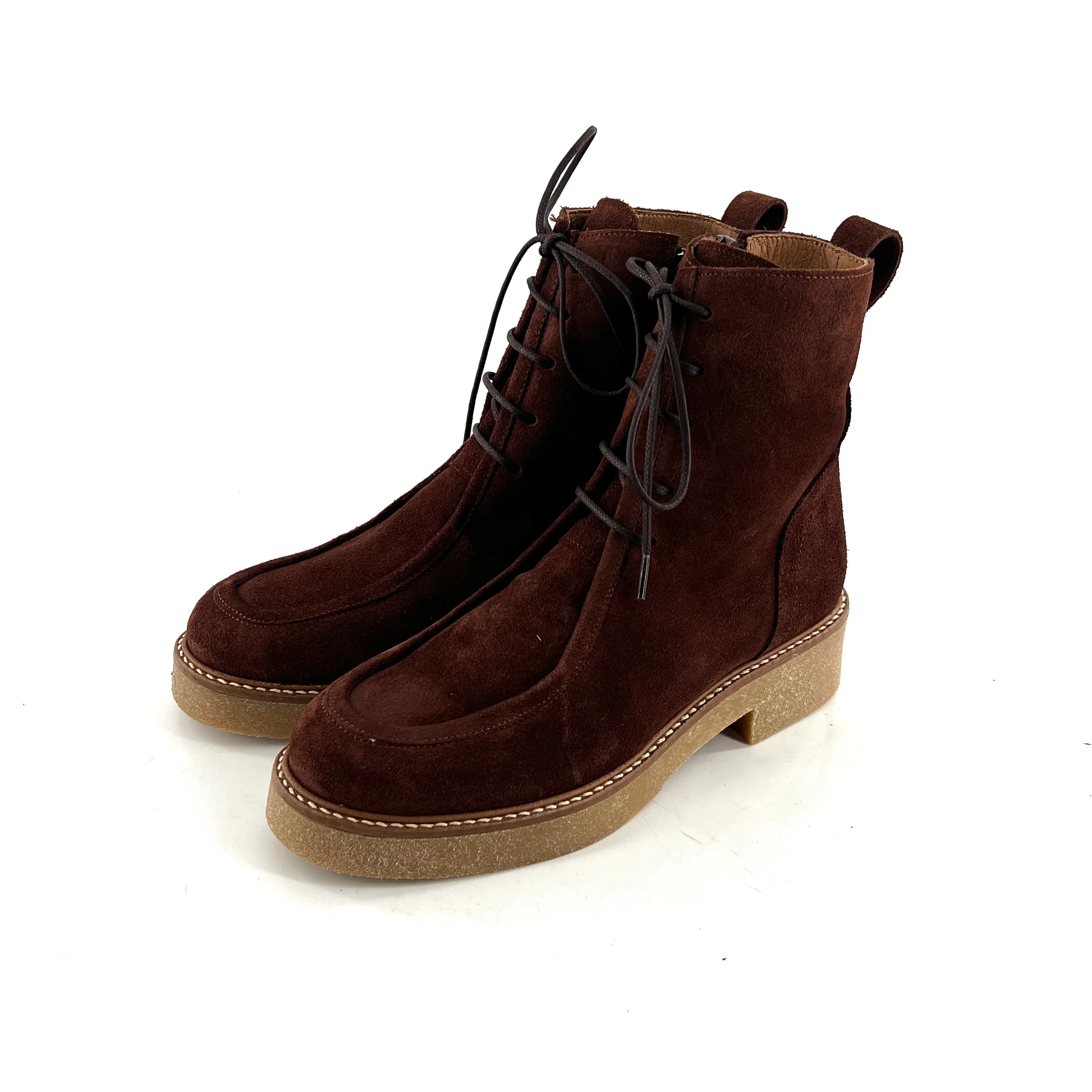 Chaussure Lacets Montante Zippé Intérieur Semelle Crêpe en Daim Marron – Image 3