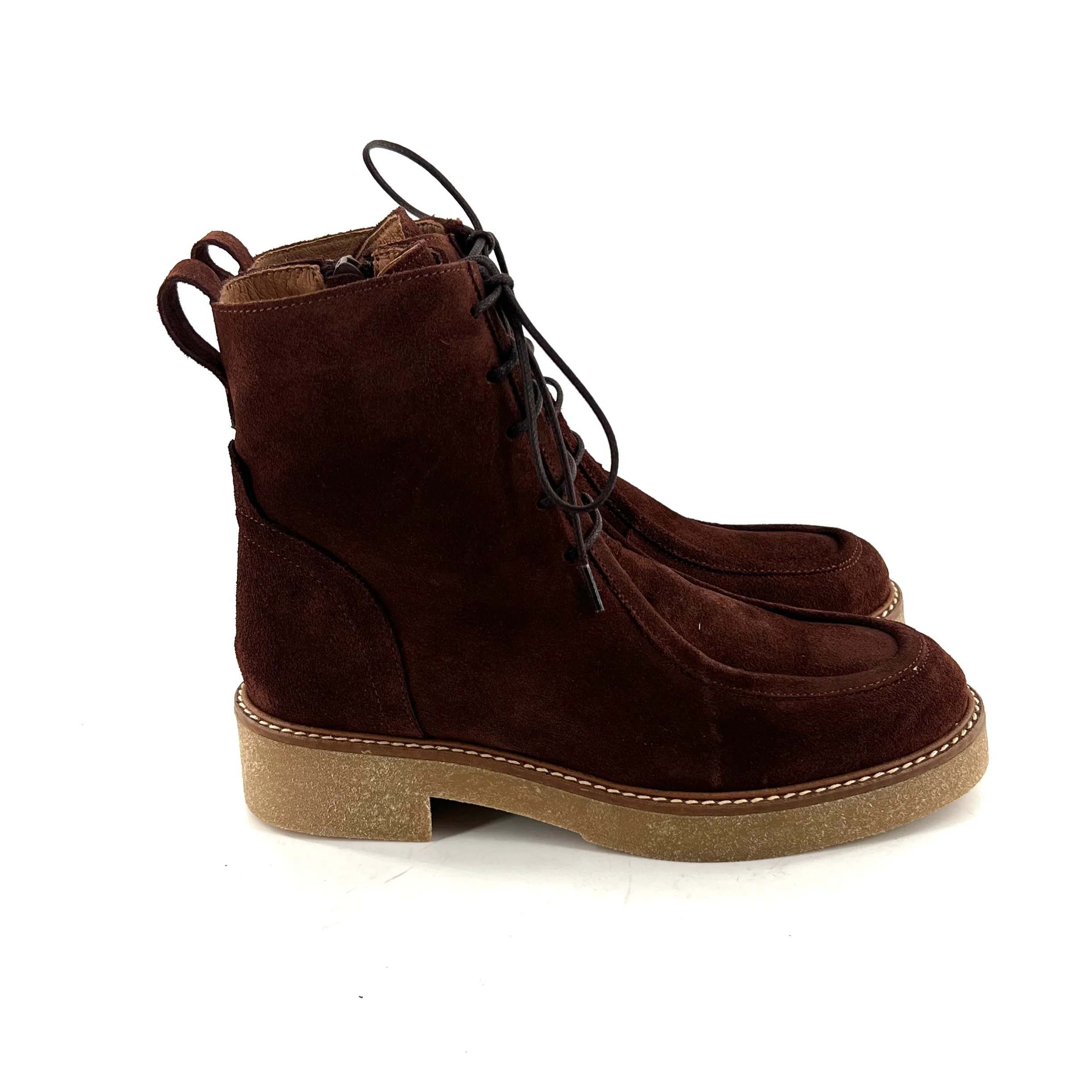 Chaussure Lacets Montante Zippé Intérieur Semelle Crêpe en Daim Marron – Image 4