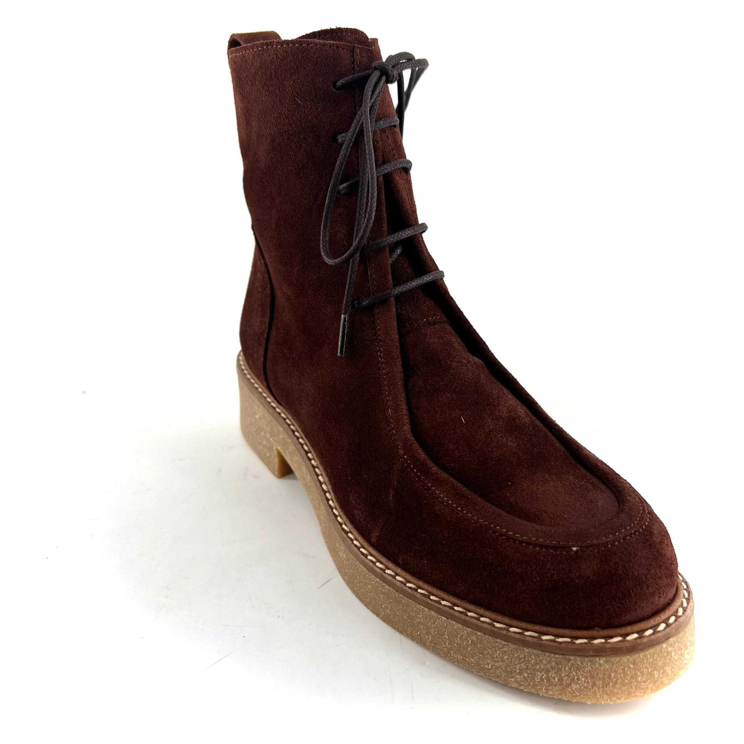 Chaussure Lacets Montante Zippé Intérieur Semelle Crêpe en Daim Marron – Image 5