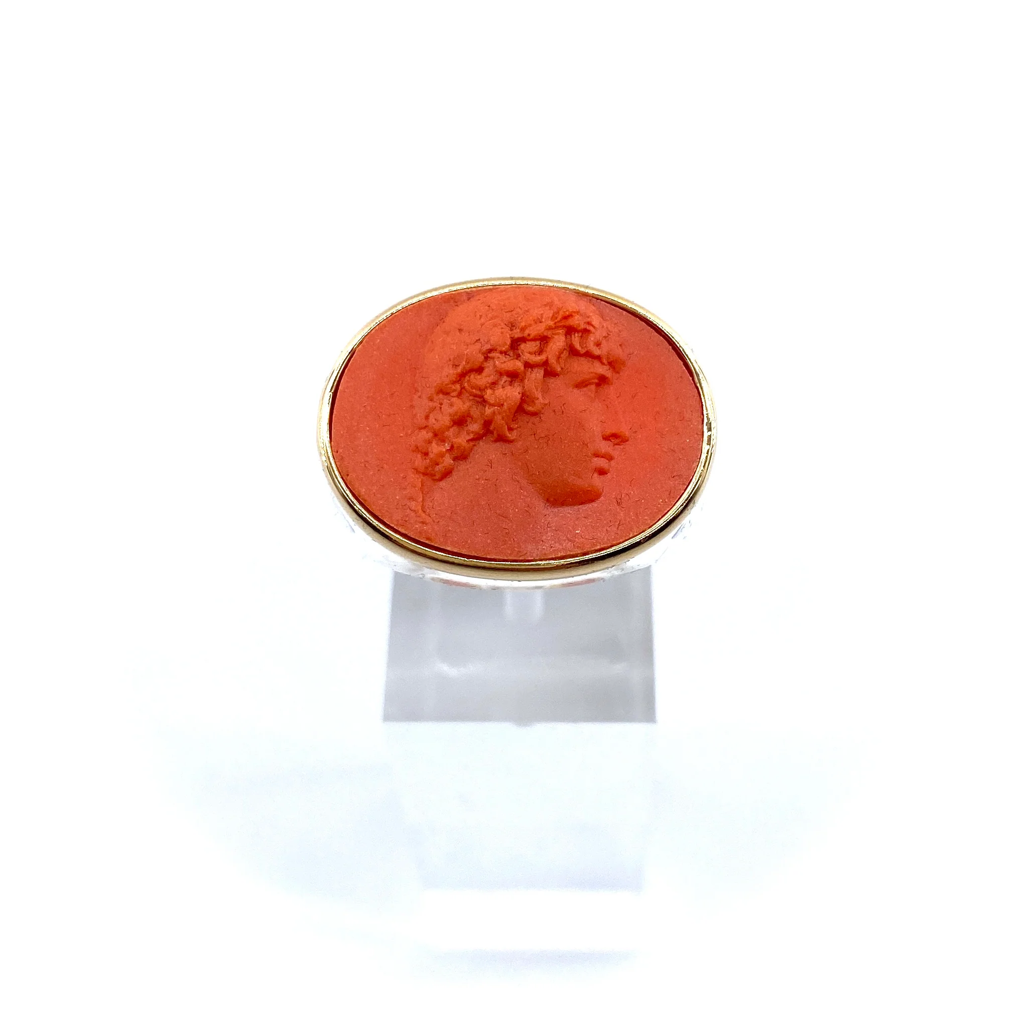 Large Bague en Plexiglas et Résine Orange Motif Statue Grecque – Image 4