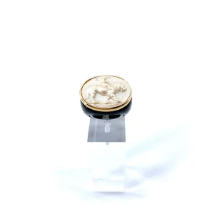 Large Bague en Plexiglas Noir et Résine Champagne Motif Lion