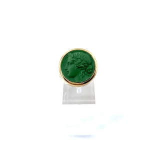 Bague Ronde en Plaqué Or et Résine Verte Motif Statue Grecque