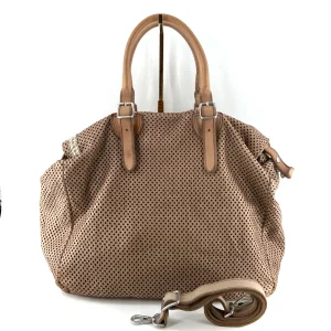 Sac PLAZA en Cuir Perforé Latte