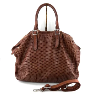 Sac PLAZA en Cuir Perforé Caramel